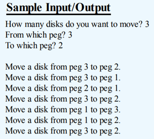 Write a C program that prints the solution to the Towers of Hanoi puzzle. It should ask the user to...