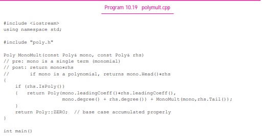 Implement multiplication of polynomials. For example, You should use the function MonoMult from...-2