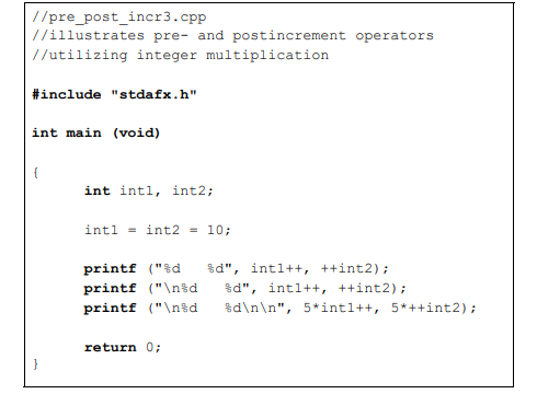 Display the outputs for variables int1 and int2 after the program shown below has executed.