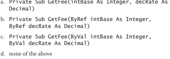 Which of the following is a valid header for a procedure that receives an integer followed by a...