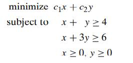 Consider the linear programming problem b. Give an example of the coefficient values c1 and c2 for...