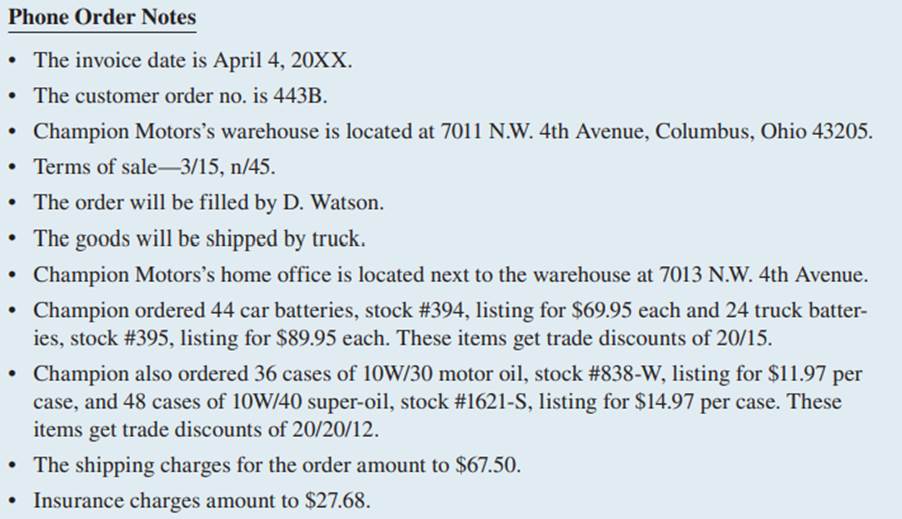 You are a salesperson for Victory Lane Wholesale Auto Parts. You have just taken a phone order from...