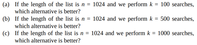 Suppose we have a list of n keys that we anticipate needing to search k times. We have two options:...-2