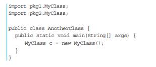 Suppose a package pkg1 contains a class named MyClass and another package pkg2 contains a different...