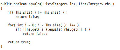 equals, shown below, returns true if the two lists have the same size and contain the same elements...