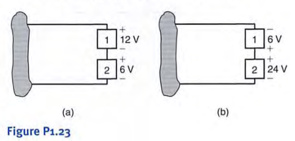 (a) [n Fig. Pt.23 (a), P, = 36 W. [s element 2 absorbing or supplying power, and how much? (b) In...