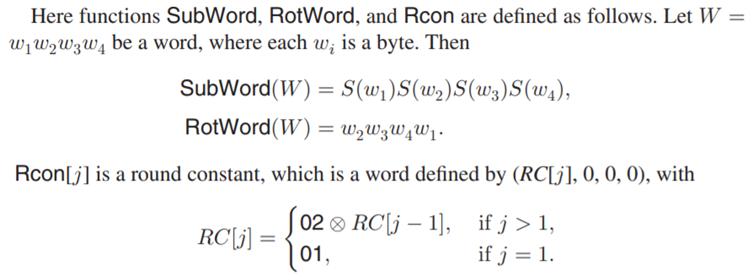 Show that generating AES-128 round keys is equivalent to the following pseudo code.-2