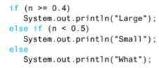 Consider the following fragment of code: What is displayed if n is a. 0.7? b. 0.4? c. 0.5? d. 1.3?...-1