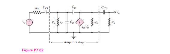 A simplified high-frequency equivalent circuit of a common-emitter amplifier is shown in Figure...