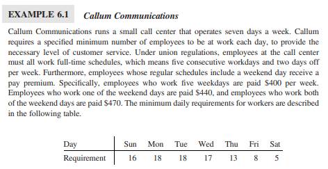 Callum Communications (Revisited) Revisit Example 6.1. Suppose that the objective at Callum...