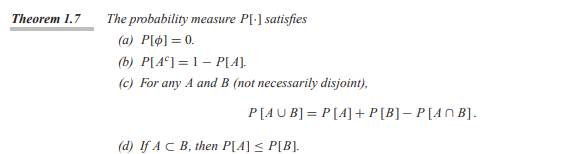 For each fact stated in Theorem 1.7, determine which of the three axioms of probability are needed...