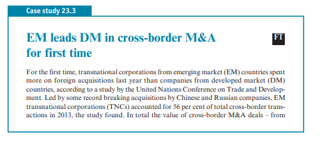 With reference to Case study 23.3, explain why firms from emerging market countries were more...