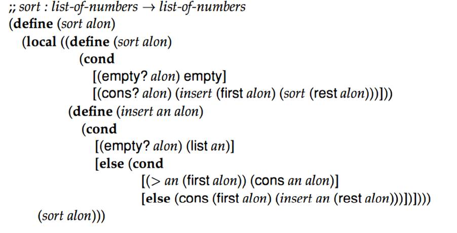 Here is a simple Scheme function: Draw a box around the scope of each binding occurrence of sort and...