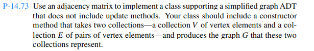 Implement the simplified graph ADT described in Exercise P-14.73, using the edge list structure.