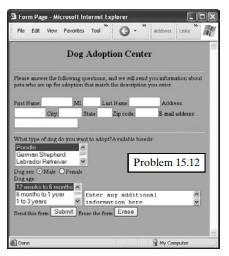 Write the XHTML code to generate the dog adoption form shown in the corresponding screen capture....