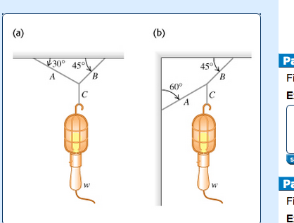 Find the tension in each cord in the figure if the weight of the suspended object is w. 1)Find the...