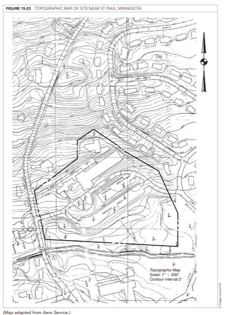 Design an open-cut detention basin for the developed tract shown in Figure 15-23 to result in zero...