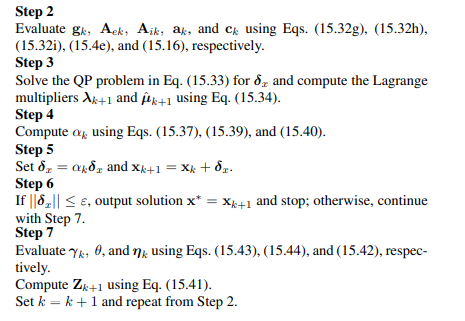 Applying Algorithm 15.4, solve the nonlinear constrained optimization problem-3