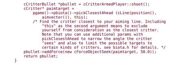 Change cCritterStubPlayer::shoot, and the cCritterStubPlayerBullet behavior a. In the gamestub.cpp...-2