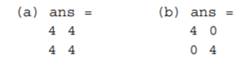 Check which of the answers below provide the correct result for [4 8;12 16]/[1 2;3 4] division: Row...