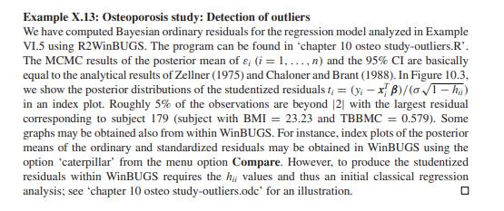 Example X.13: Perform the various Bayesian residual analyses by making use of the SAS procedure...