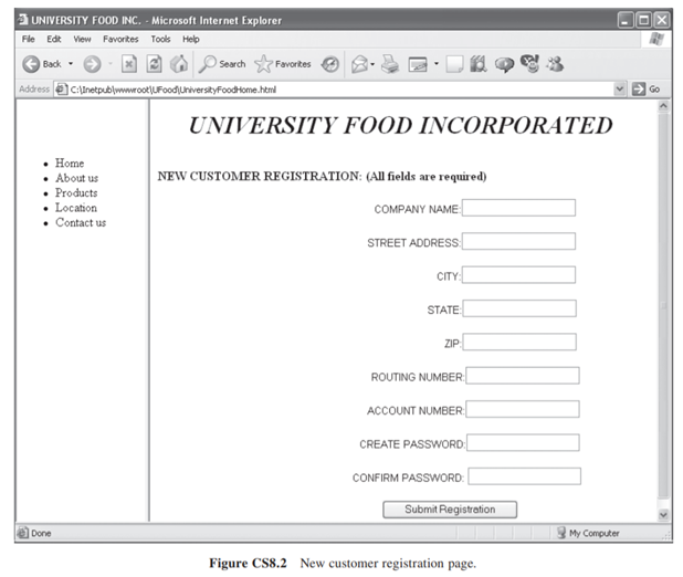 The home page, UniversityFoodHome.html, is shown in Figure CS8.1. Use the database tables shown in...-2