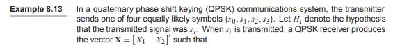 For the QPSK communications system of Example 8.13, identify the acceptance sets for the MAP...