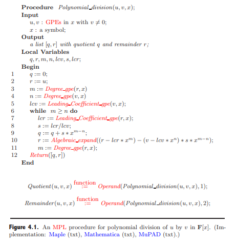 The polynomial division procedure in Figure 4.1 does not work for polynomials in Zp[x] (p a prime)...