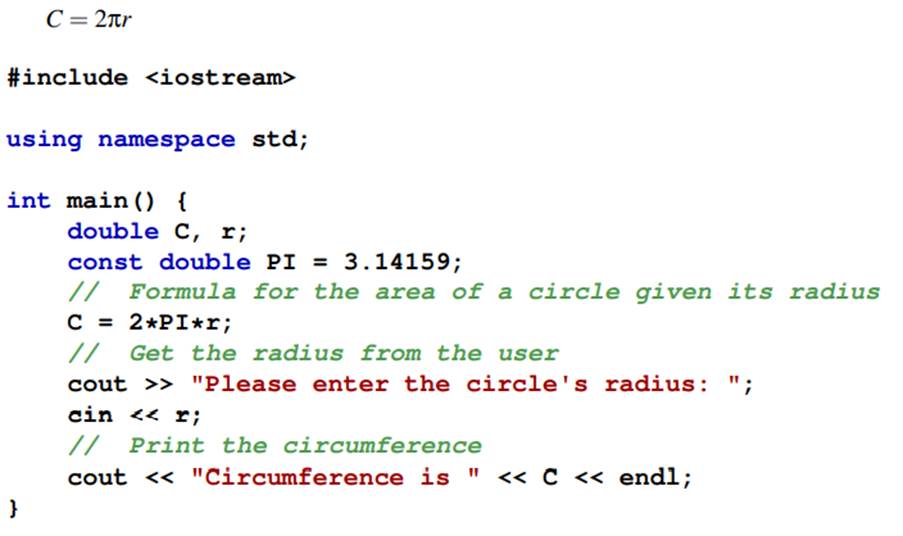 Consider the following program that attempts to compute the circumference of a circle given the...