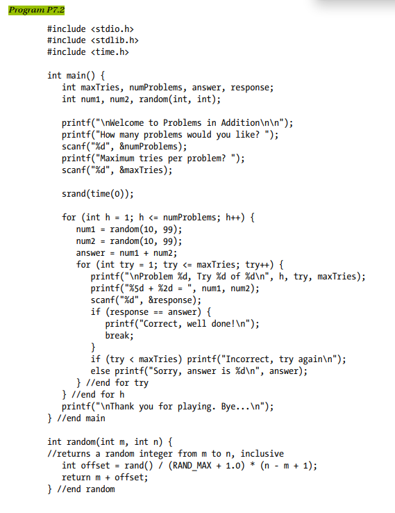 Modify Program P7.2 to give a user problems in subtraction.