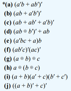 Use the properties and theorems of Boolean algebra to reduce the following expressions to AND-OR...