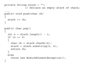 A stack of characters can be implemented using a String. (a) Does the following code correctly...