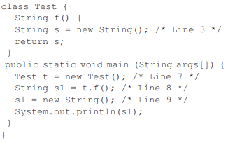 At what point is the Bar object, created on line 6, eligible for garbage collection? (a) After line...