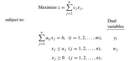 Consider a linear program with bounded variables: where the upper bounds u j are positive constants....-1