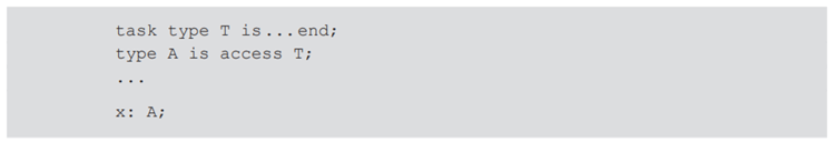 In Ada, a task type can be used in the declaration of other types. In particular, pointer (or...