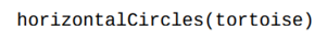 Write a function that draws ten non-overlapping circles, each with radius 50, that run horizontally...-1