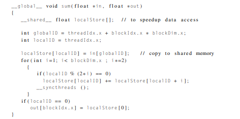 A reduction is an operation frequently encountered in a many algorithms: summing up the elements of...