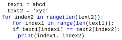 Repeat the previous exercise, but with the for statements swapped, as shown below. What is printed...-1