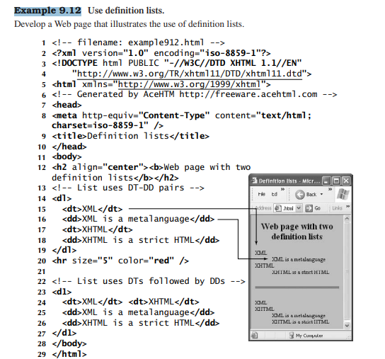 Create the Web page of Example 9.12 (definition lists). Q78 Create the Web page of Example 10.3...-1