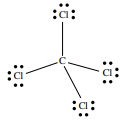 Label the following diagram of a tetrachloromethane molecule to show the dipoles between the atoms.