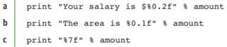 Assume that the variable amount refers to 24.325. Write the outputs of the following statements:...