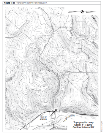 Delineate the watershed tributary to the point of analysis shown in Figure 10-30. Measure the area...-1