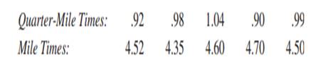 The following times were recorded by the quartermile and mile runners of a university track team...