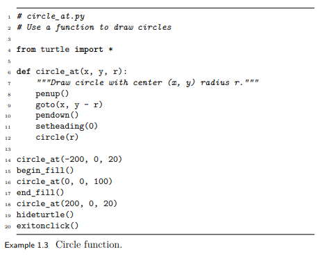 Draw a diagram like Fig. 1.3 showing arguments and parameters for each call to circle_at() in...-2