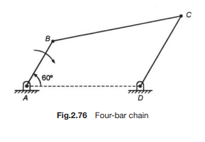 The dimensions of a four-bar chain shown in Fig.2.76 are: AD BE 120 mm, AB 30 mm and CD 60 mm. The...