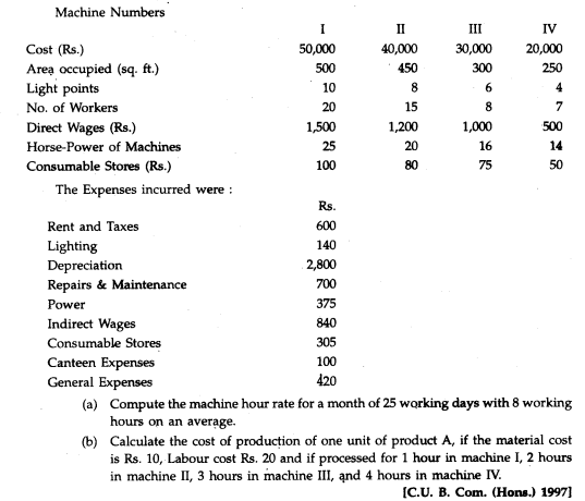 The particulars relating to four machines are: