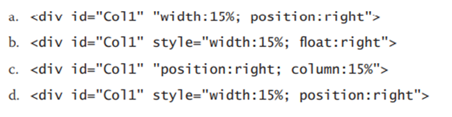 Which of the following specific is that Col1 should occupy 15% of the Web page and be positioned on...