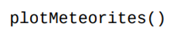 Write a function that plots the location (longitude and latitude) of every known meteorite that has...