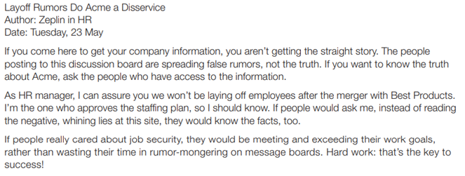 Online Messages for Discussion—Responding to Rumors. The Acme Corporation has been planning to...-4