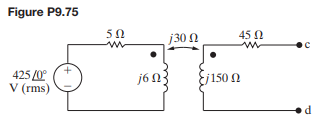 For the circuit in Fig. P9.75, find the Thévenin equivalent with respect to the terminals c, d.